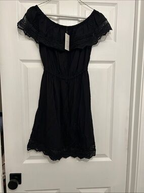 Off-Shoulder Black Crochet Trim Summer Dress
